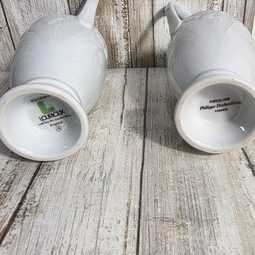 Vintage Philippe Deshoulieres ‎ Lourioux France White Porcelain Vase Grape Cruet